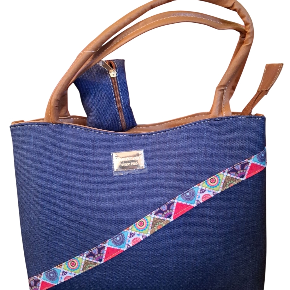 Stylish Blue and Tan Women's Tote Bag